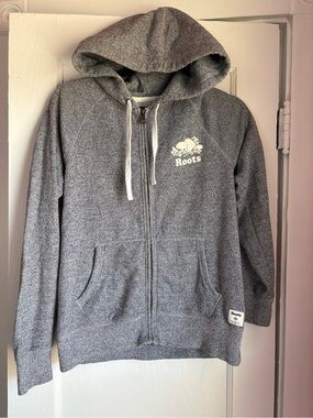Roots Original Salt & Pepper Full Zip Hoodie Gray Small Organic Cotton